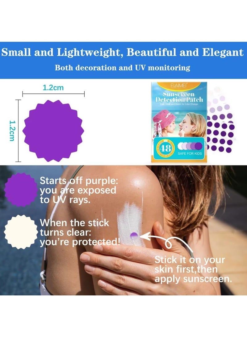Elaimei - 48Pcs Sunscreen Detection Patch Sunny Patch UV Detection Stickers for Preventing Sunburn for Kids and Adults Natural Waterproof Patches Changes Color When Time to Reapply Your Sunscreen - Image 1