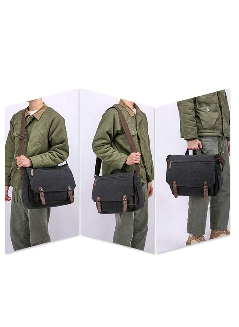 NIBEMINENT Laptop Messenger Bag 15.6 inch Canvas Cross-Body Shoulder Waterproof Leather Satchel Briefcase for School/Business/Women/Men  - Image 4