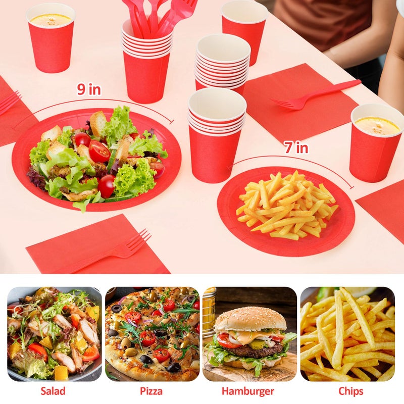 CENLBJ Red Paper Plates and Napkins Party Supplies, Include 9â€™â€™Disposable Red Plates, 7â€™â€™Dessert Plate and Cups and Napkins Forks Set for Valentines Days, Birthdays, Weddings, Graduations, Serves 25 - Image 4