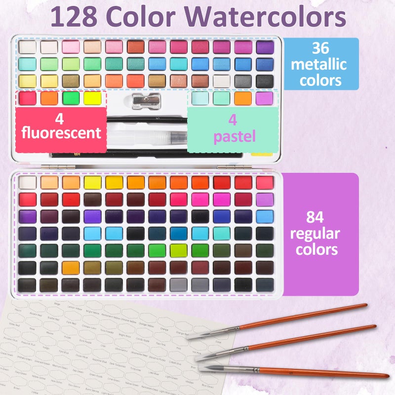 Caliart 128 Colors Watercolor Paint Set Portable, for Adults Artists Professional, Art Supplies Watercolor Painting Kits Drawing Gifts - Image 4