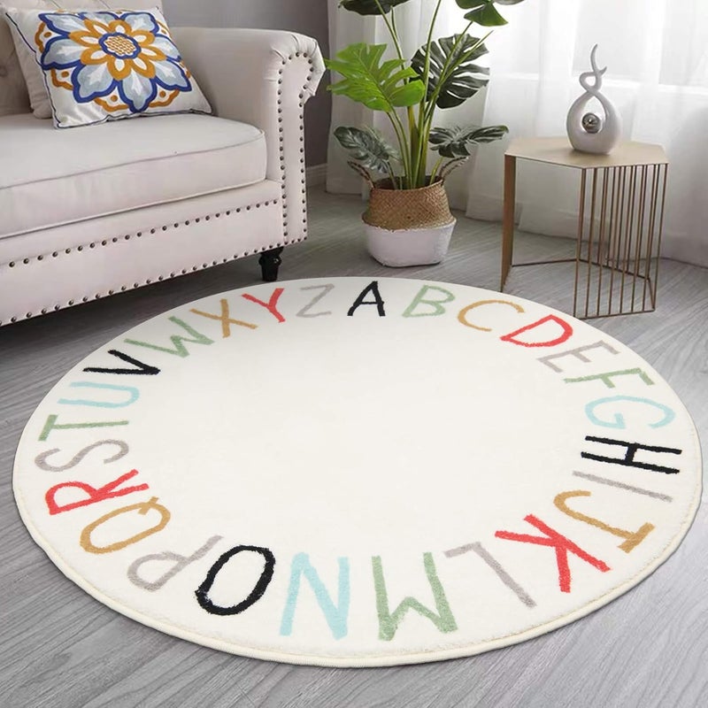 Topotdor Rainbow Round Kids Play Rug Alphabet Nursery Area Rug Extra Large Soft Crawling Play Mat for Children Toddlers Bedroom (40 inch, Multi Color) - Image 2