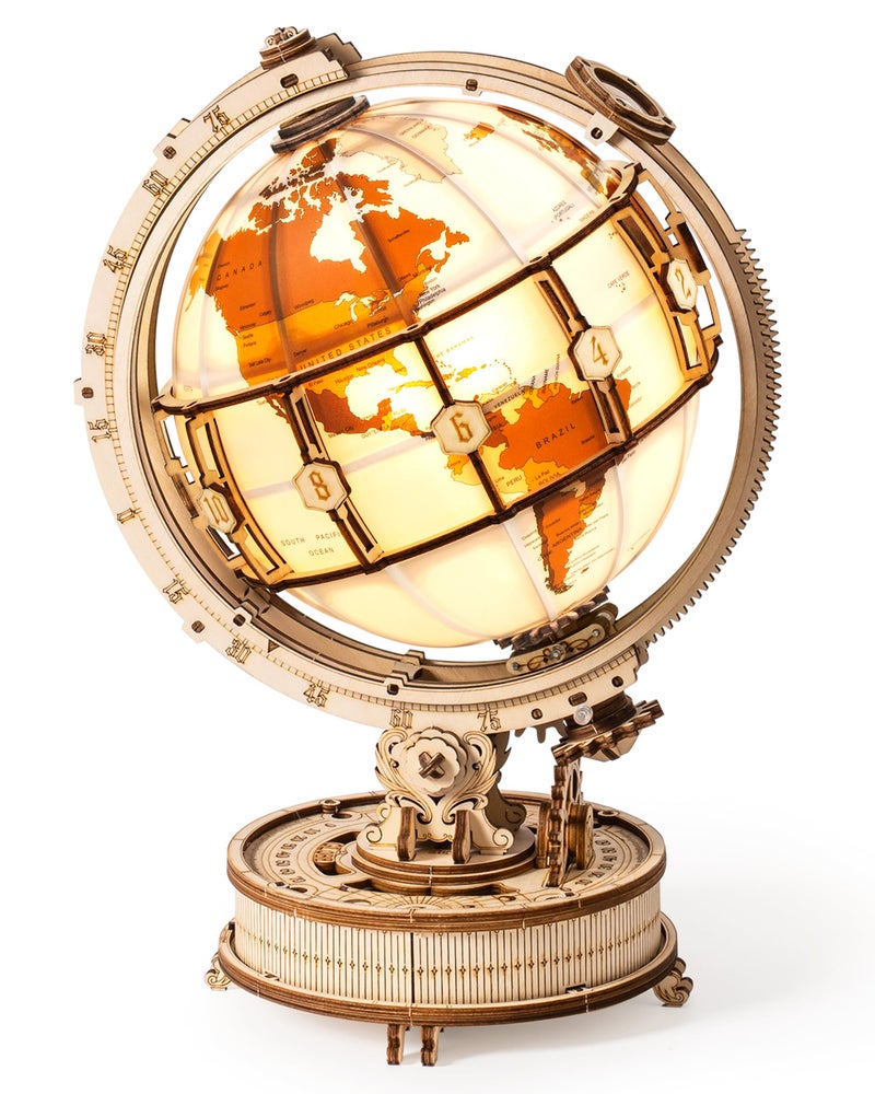 ROBOTIME ST003 Luminous Globe - Wooden 3D Puzzles for Adults with LED Light - Globe Model Building Kit for Teens & Adults - Image 1