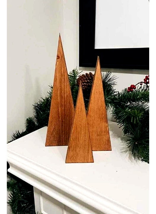 Christmas Tree Wooden Luxury New Year Ornament Set of 3
