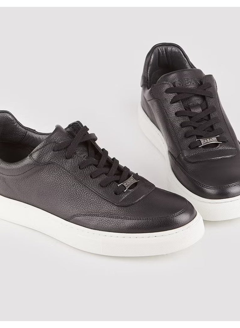 Cabani Genuine Leather Black Lace-Up Men's Sports Shoes - Image 1