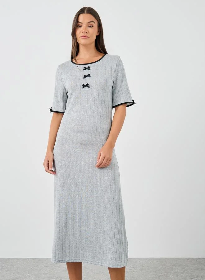 Styli Styli Textured Rib Contrast Edge Bow Detail Night Dress