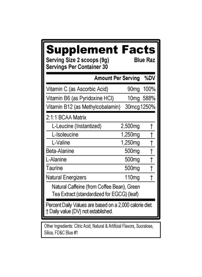 Evlution - Evl Bcaas Amino Acids Powder Bcaa Energy Pre Workout Powder For Muscle Recovery Lean Growth And Endurance Rehydrating Bcaa Powder Post Workout Recovery Drink With Natural Caffeine Blue Raz - Image 1