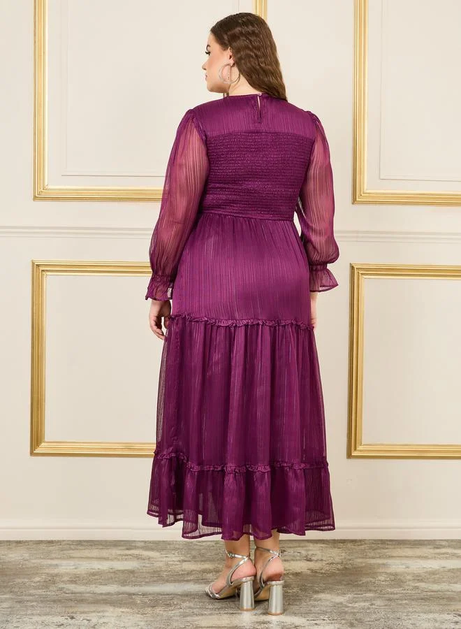 ستايلي Plus Shirred Detail Tiered Maxi Dress