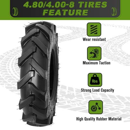 CMOOD 2 PCS 4.80/4.00-8 Tires, 4.80x4.00-8" Tubeless Turf Lawn Garden Tires for Tractor Tillers Golf Cart Most Garden Lawn Mower Tires - Image 4