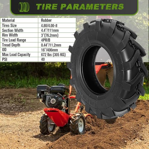 CMOOD 2 PCS 4.80/4.00-8 Tires, 4.80x4.00-8" Tubeless Turf Lawn Garden Tires for Tractor Tillers Golf Cart Most Garden Lawn Mower Tires - Image 2