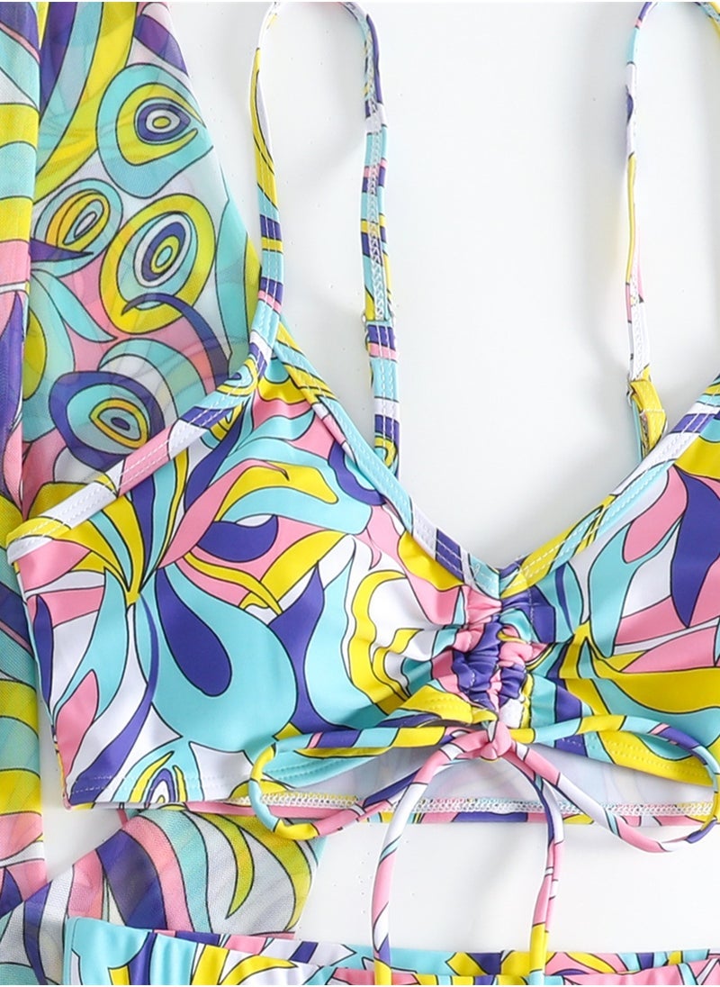 NADANBAO Outdoor 3pcs high waisted long sleeve cover-up lace-up beach swimsuit set - Image 3