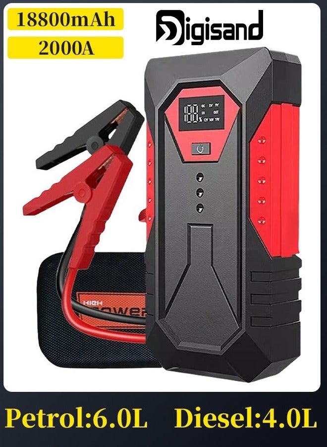 Digisand 18800mAh Car Jump Starter 2000A 12V Portable Power Bank Car Battery Booster Car Starting Device 12V Portable Jump Box Automatic Smart Car Battery Charger for Petrol 6.0L Diesel 4.0L - Image 1