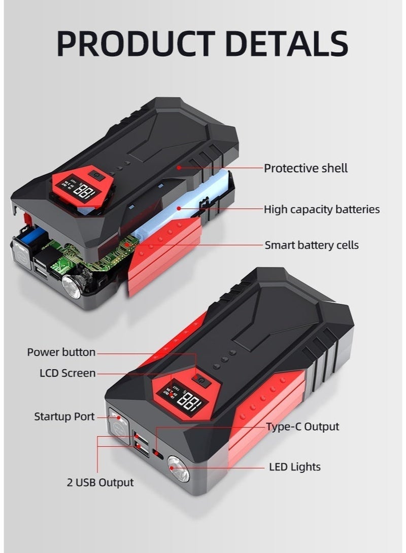 ديقيساند 18800mAh مشغل سيارة 2000A 12V بنك طاقة محمول معزز بطارية السيارة جهاز تشغيل السيارة 12V صندوق تشغيل محمول شاحن بطارية سيارة ذكي أوتوماتيكي للبنزين 6.0L ديزل 4.0L - Image 3