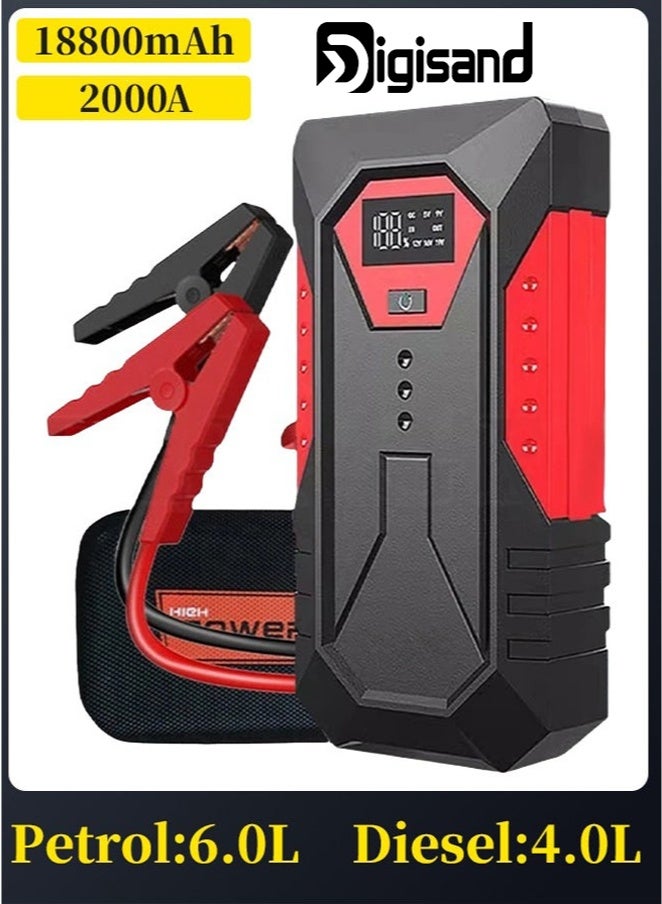 Digisand 18800mAh Car Jump Starter 12V 2000A Portable Power Bank Car Battery Booster Car Starting Device 12V Portable Jump Box Automatic Smart Car Battery Charger for Petrol 6.0L Diesel 4.0L - Image 1