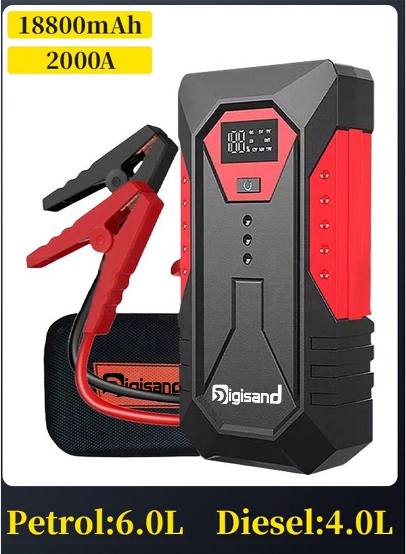 Digisand 18800mAh Car Jump Starter 12V 2000A Portable Power Bank Car Battery Booster Car Starting Device 12V Portable Jump Box Automatic Smart Car Battery Charger for Petrol 6.0L Diesel 4.0L - Image 1