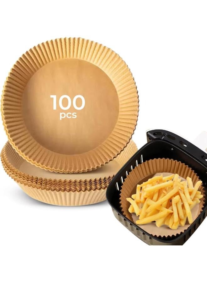 100 Pieces 16cm Round Disposable Parchment Paper, Non-Stick Air Fryer Disposable Paper Liner for Air Frying, Baking, Roasting Microwave - Image 1