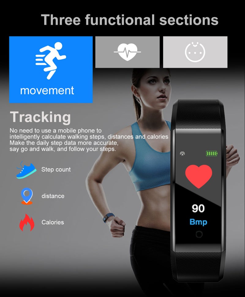 115 plus Smart Bracelet 0.96inch TFT Screen 90mAh Heart Rate Blood Pressure Monitoring Calorie Fitness IP67 Waterproof BT Alarm Sports Wristwatch for Android / iOS - Image 4