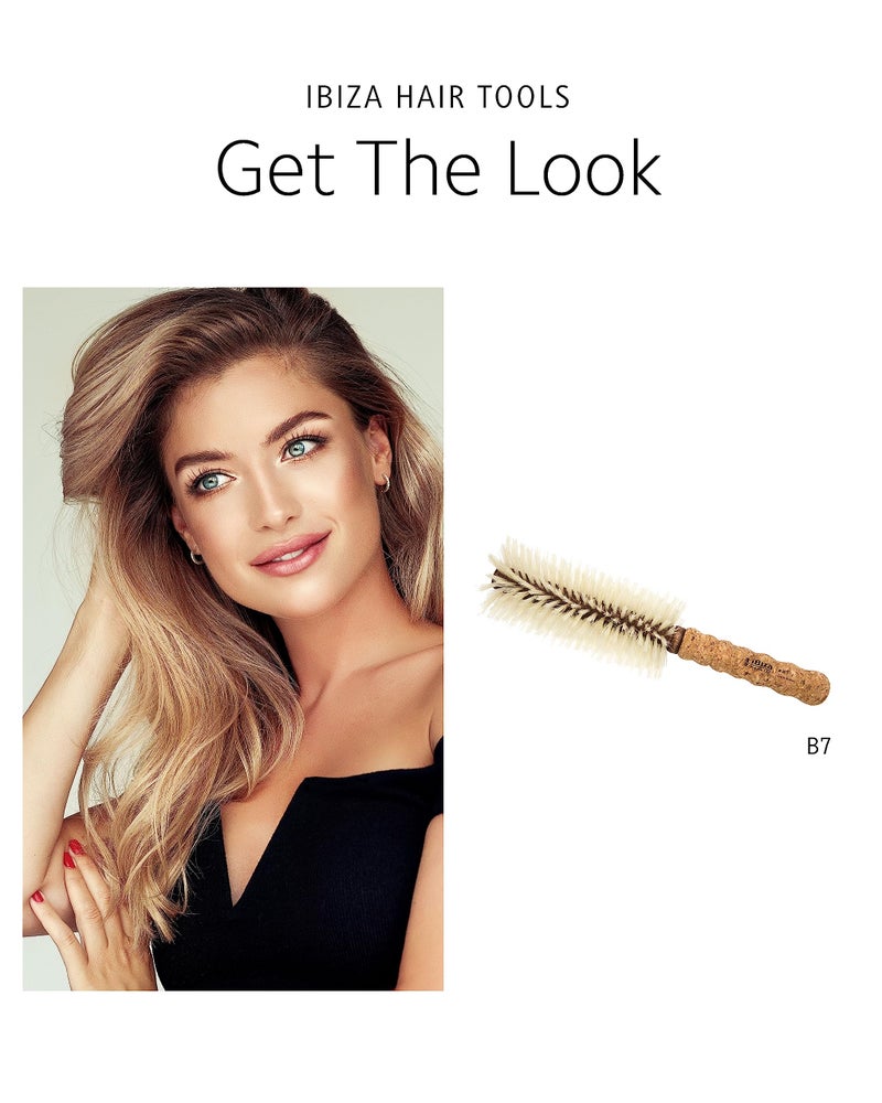 Ibiza Hair Boar Bristle Round Brush (B7-70mm) | Blonde Bristles & Cork Handle | Ideal for Color Treated Tresses | Big Waves or Tight Curls | Adds Shine & Texture for Long Styles & Large Sections - Image 4