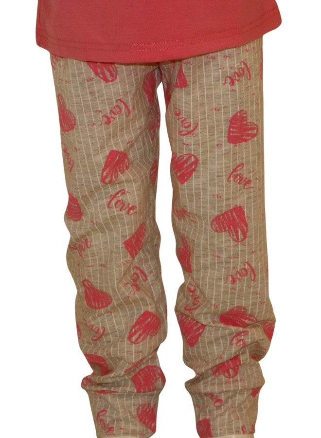 JOANNA JOANNA Girl's I Love You Print Short Sleeve Shirt & Long Pants Pajama Set, Fuchsia - Image 3