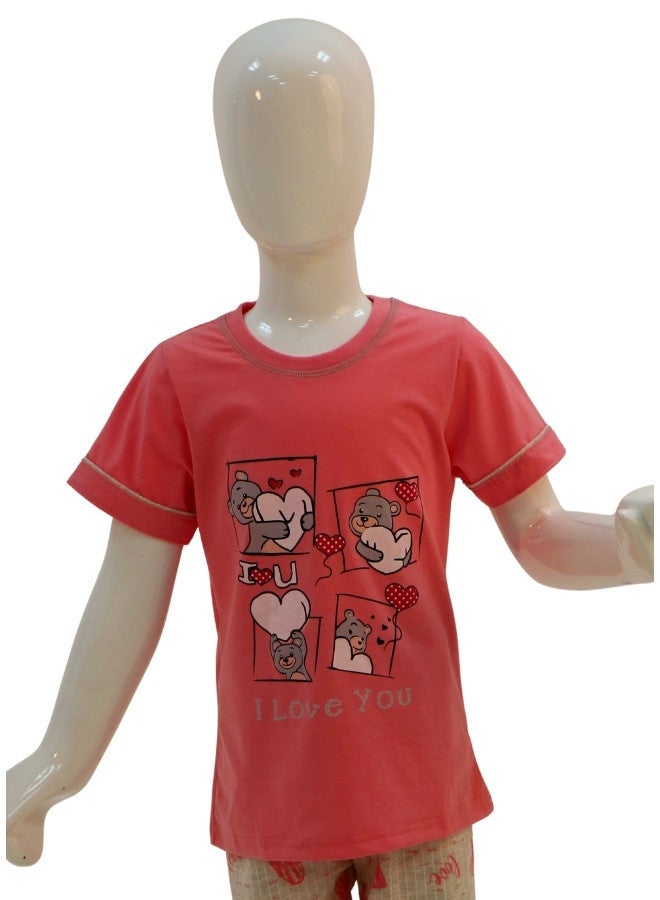 JOANNA JOANNA Girl's I Love You Print Short Sleeve Shirt & Long Pants Pajama Set, Fuchsia - Image 2