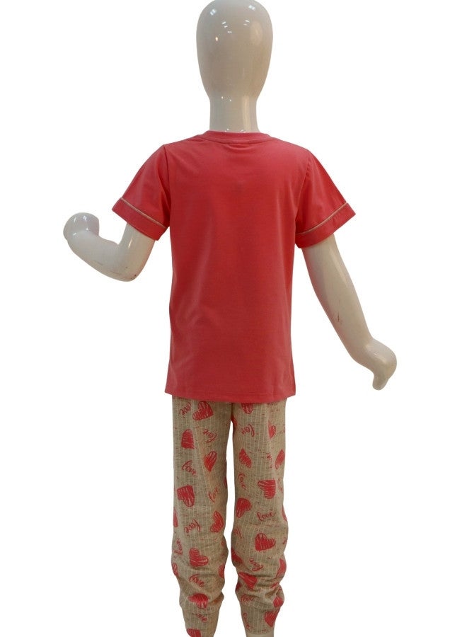 JOANNA JOANNA Girl's I Love You Print Short Sleeve Shirt & Long Pants Pajama Set, Fuchsia - Image 5