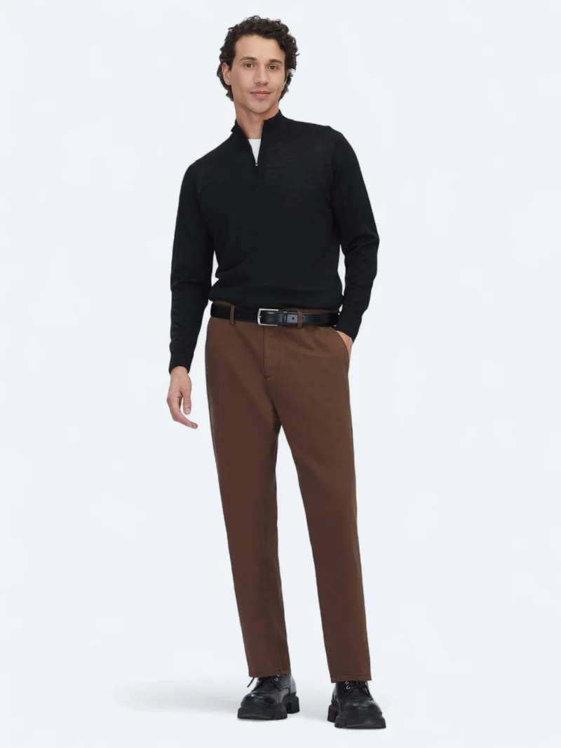 Kip Brown Weaving Relaxed Fit Casual Cotton Blended Trousers