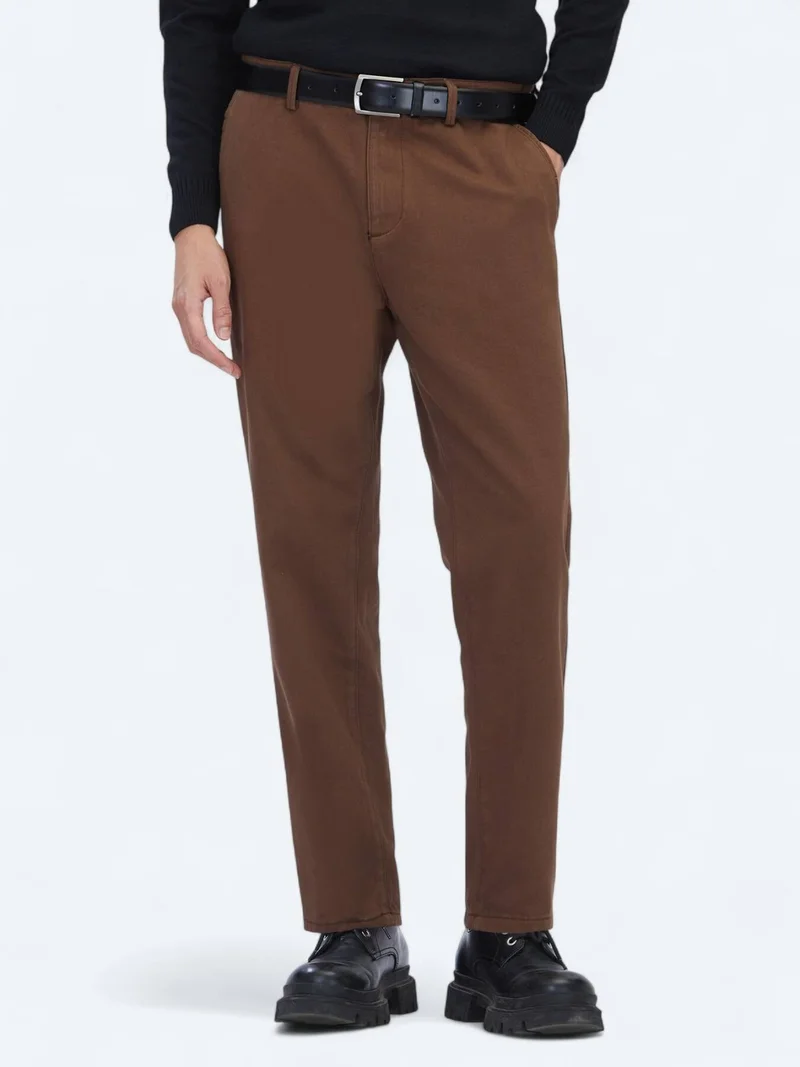 Kip Brown Weaving Relaxed Fit Casual Cotton Blended Trousers