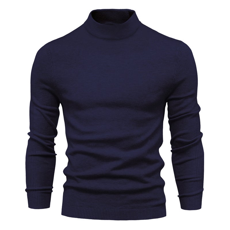 Mens Thick Warm Sweater Slim Fit Knitwear Navy blue