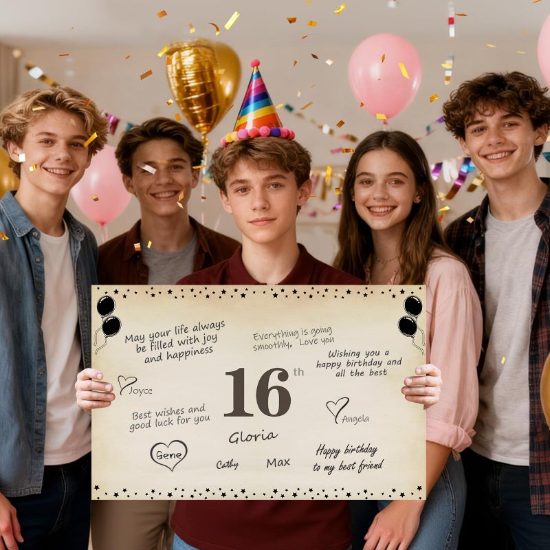Uiorgui Large 16th Birthday Cards for Boys Girls, Vintage 2010 Happy 16th Birthday Greeting Card with Envelope Jumbo Sixteen Guest Book Hello 16 Decorations Gifts Party Supplies - Image 4