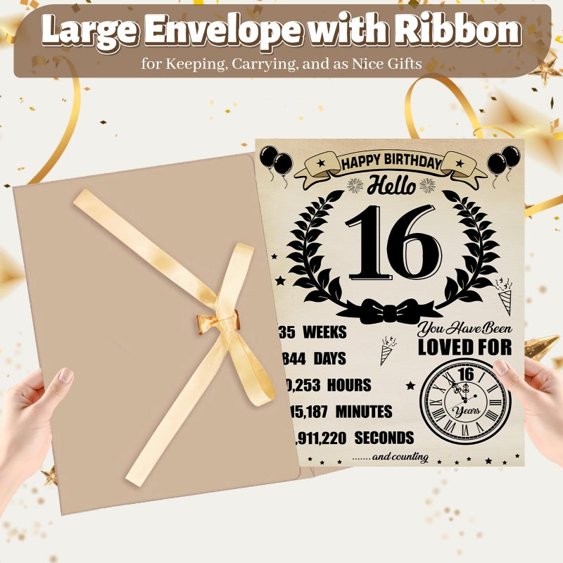 Uiorgui Large 16th Birthday Cards for Boys Girls, Vintage 2010 Happy 16th Birthday Greeting Card with Envelope Jumbo Sixteen Guest Book Hello 16 Decorations Gifts Party Supplies - Image 3