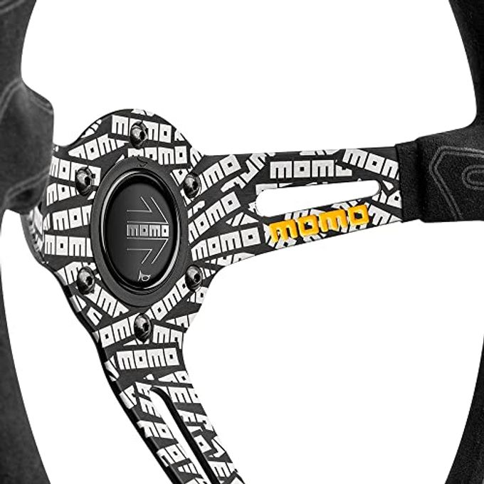 MOMO Motorsport Ultra Street Steering Wheel Black Premium Microfiber Grip Black Anodized W/Logo, Yellow Double Center Stripes, 350Mm - Image 3