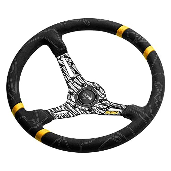 MOMO Motorsport Ultra Street Steering Wheel Black Premium Microfiber Grip Black Anodized W/Logo, Yellow Double Center Stripes, 350Mm - Image 5