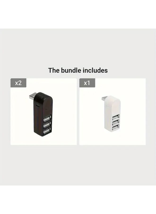 Black 3 Port USB Hub Rotating Adapter for Laptops and PCs High Quality 1pc - Image 3