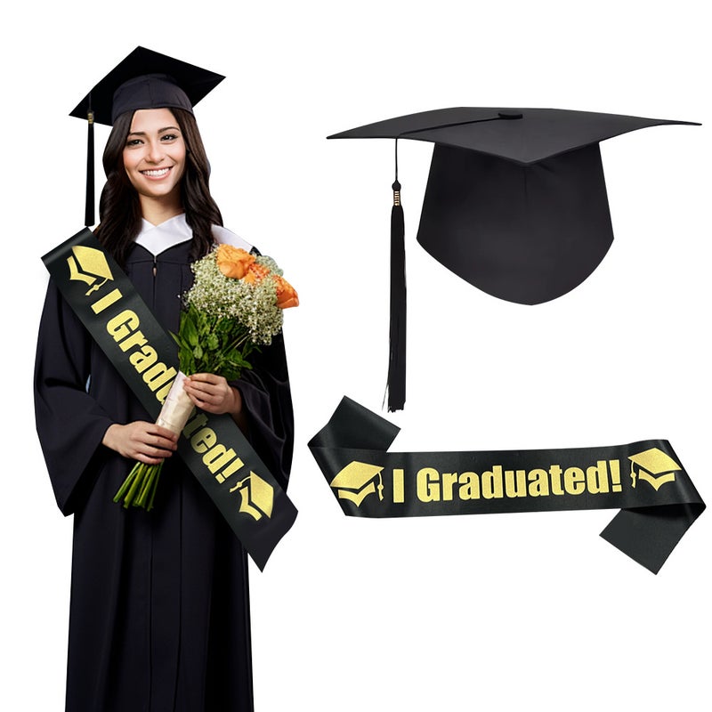 New Cross-border Bachelors 2-piece Graduation Season Party Graduation Photo Hair Band Shoulder Belt Wedding Cross-border Amazon "i graduated" black bachelor's 2-pack