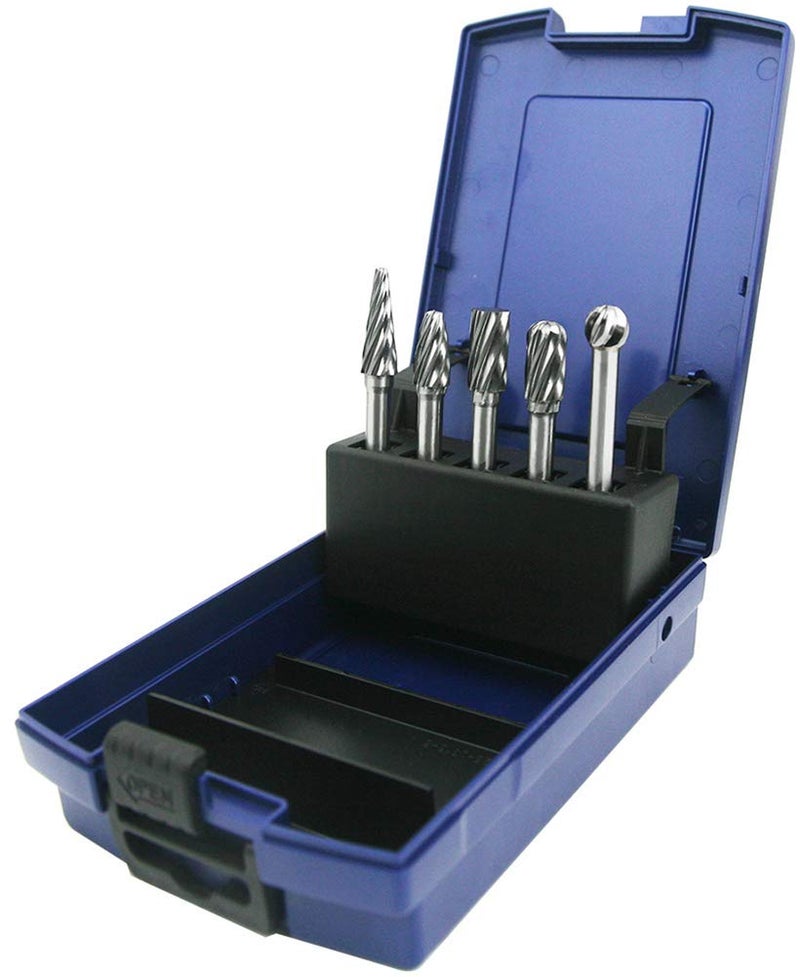 NORTOOLS 5 PCS Glaziers diamonds 14 Shank Carbide Burrs Hand Tools for Aluminum Metal Carving Polishing Engraving Drilling in Plastic Box