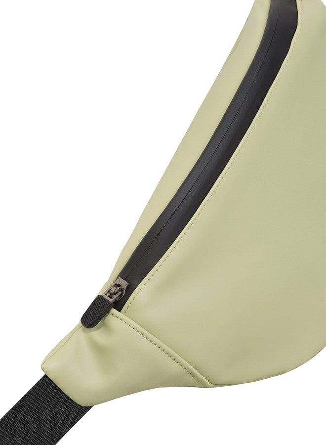 Syutm Unisex Premium Leather Waist Pack Slinger Travel Handy Hiking PU Rubber Zip Pouch Elegant Style Document Money Phone Belt Sport Bag for Men and Women Adjustable Strap (Light Green) - Image 4
