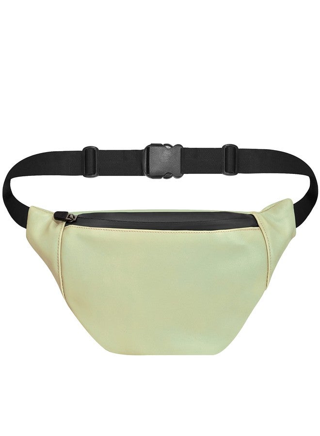 Syutm Unisex Premium Leather Waist Pack Slinger Travel Handy Hiking PU Rubber Zip Pouch Elegant Style Document Money Phone Belt Sport Bag for Men and Women Adjustable Strap (Light Green) - Image 1