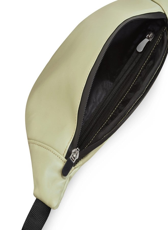 Syutm Unisex Premium Leather Waist Pack Slinger Travel Handy Hiking PU Rubber Zip Pouch Elegant Style Document Money Phone Belt Sport Bag for Men and Women Adjustable Strap (Light Green) - Image 5
