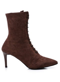 Lace Up and Zipper Closure Pointed Toecap Ankel Boots - Mocha Brown