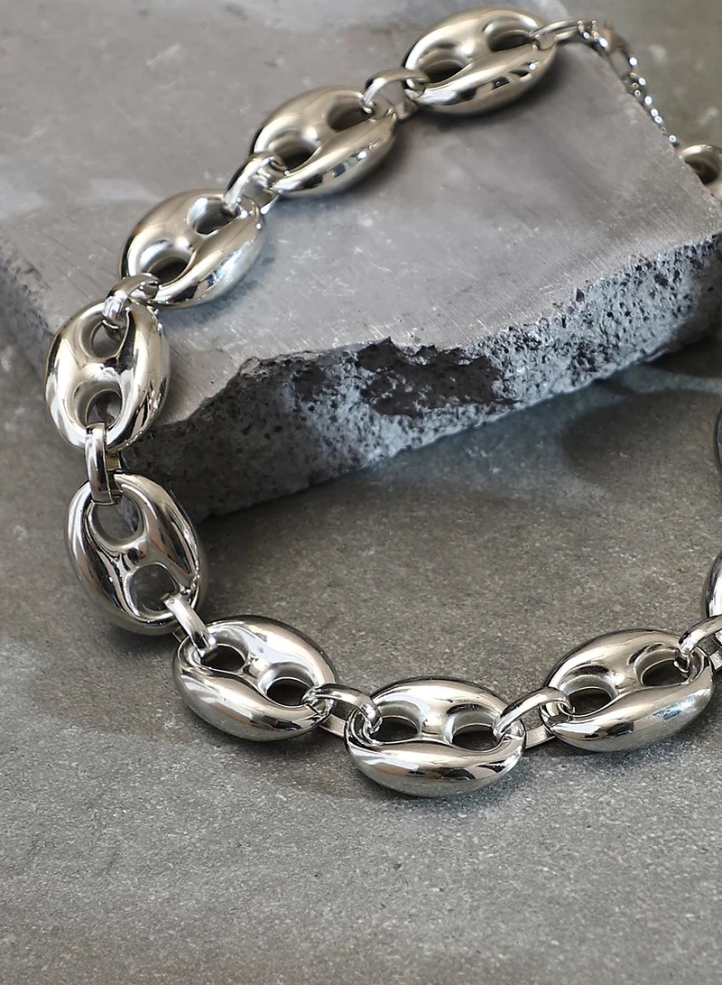 SOHI Women The Chunky Coffee-Bean Chain Necklace | Chrome  Colour | One-Size | Metallic Alloy Material | Lobster Clasp Closure | Necklace For Casual & Evening Wear