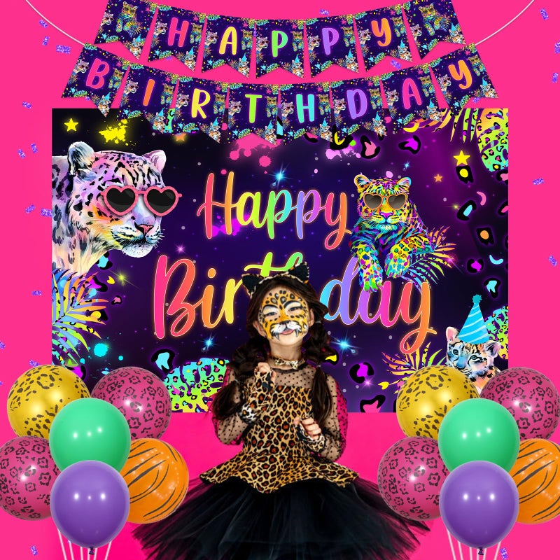 Cheereveal Rainbow Cheetah Birthday Decorations for Boys Girls - Leopard Print Happy Birthday Backdrop, Cheetah Wild Cake Cupcake Toppers, Jungle Safari Animal Theme Party Supplies - Image 2