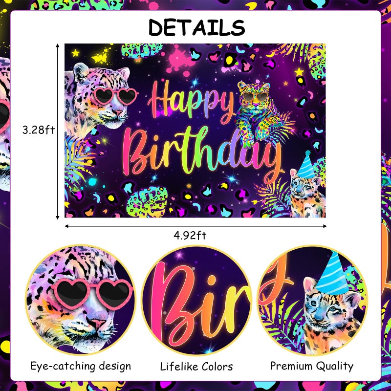Cheereveal Rainbow Cheetah Birthday Decorations for Boys Girls - Leopard Print Happy Birthday Backdrop, Cheetah Wild Cake Cupcake Toppers, Jungle Safari Animal Theme Party Supplies - Image 5