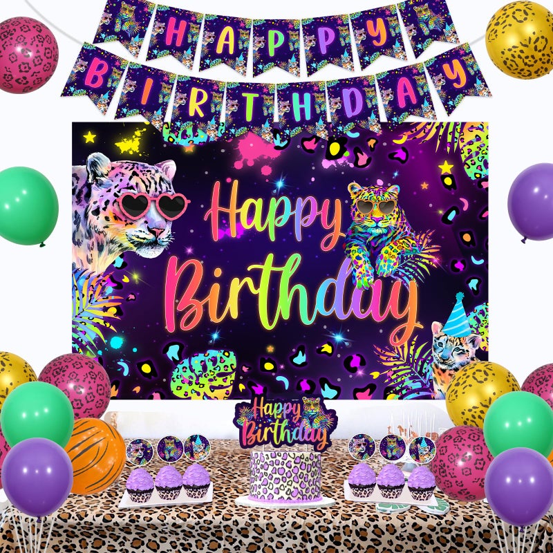 Cheereveal Rainbow Cheetah Birthday Decorations for Boys Girls - Leopard Print Happy Birthday Backdrop, Cheetah Wild Cake Cupcake Toppers, Jungle Safari Animal Theme Party Supplies - Image 4