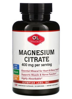 Olympian Labs Magnesium Citrate 400 mg 100 Vegetarian Capsules (133 mg per Capsule) 