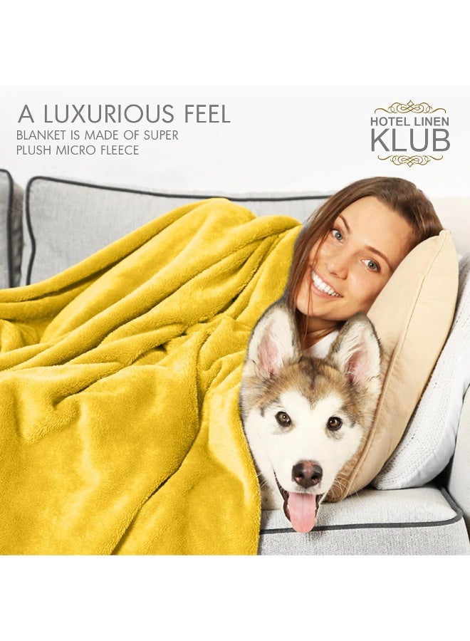 Hotel Linen Klub Double Micro Fleece Flannel Blanket - Ultra-Soft 260 GSM Super Plush Throw Blanket for Ultimate Warmth and Comfort, Size: 200 x 220 cm, Mustard - Image 3