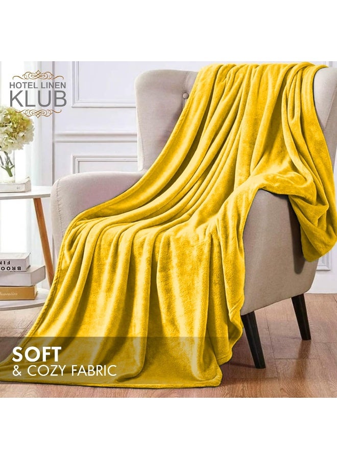 Hotel Linen Klub Double Micro Fleece Flannel Blanket - Ultra-Soft 260 GSM Super Plush Throw Blanket for Ultimate Warmth and Comfort, Size: 200 x 220 cm, Mustard - Image 2