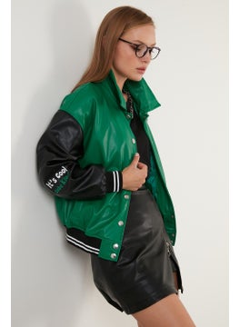 Lela Oversize Pocketed Bomber Leather Coat Women's Leather Coat 6230104  - Image 3