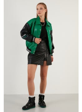 Lela Oversize Pocketed Bomber Leather Coat Women's Leather Coat 6230104  - Image 2