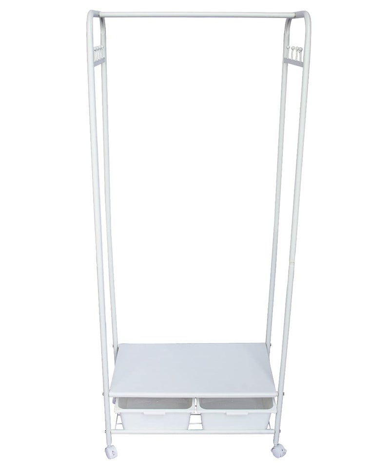 HOME CUBE 1 Pc Wardrobe Rack Organizer for Clothes Shoes and Coats Closet Organizers and Storage Clothing Rack with 2 Shelves Rotating Wheels for Home KitchenBedroomLiving Room White - Image 1