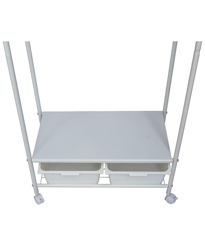 HOME CUBE 1 Pc Wardrobe Rack Organizer for Clothes Shoes and Coats Closet Organizers and Storage Clothing Rack with 2 Shelves Rotating Wheels for Home KitchenBedroomLiving Room White - Image 4