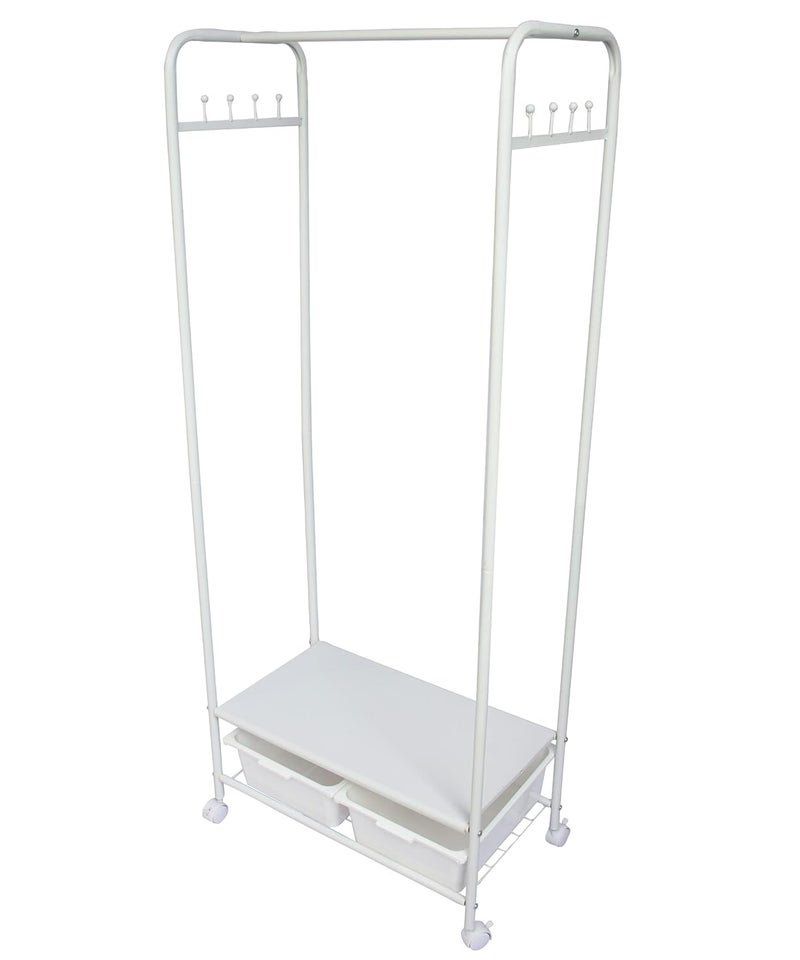 HOME CUBE 1 Pc Wardrobe Rack Organizer for Clothes Shoes and Coats Closet Organizers and Storage Clothing Rack with 2 Shelves Rotating Wheels for Home KitchenBedroomLiving Room White - Image 2